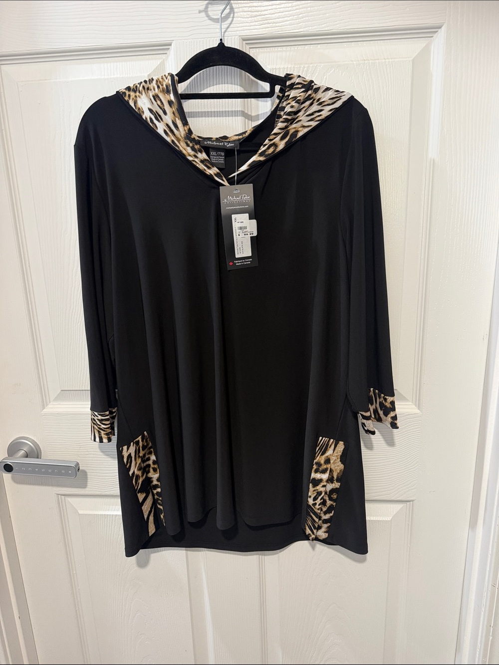 Michael Tyler Animal-Trim Black Women's Hooded Tunic